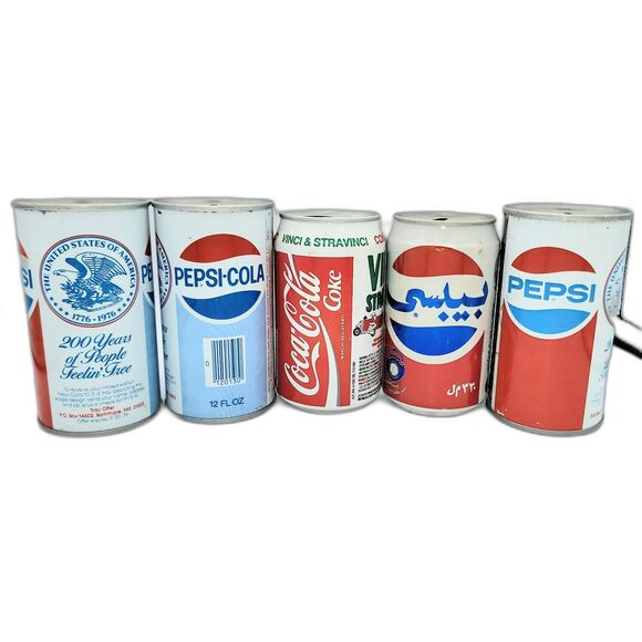 Vintage Pepsi Coke Pull-tab Cans-Saudi Arabia / 1776 / Vinci Stravinci Lot of 5 - Picture 1 of 4